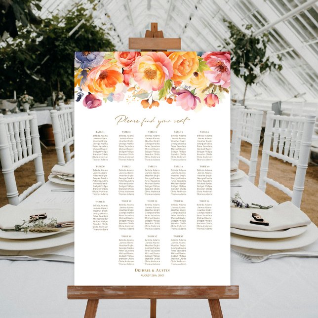 Affiche Plan de table de mariage floral printanier pour 18 (Créateur téléchargé)