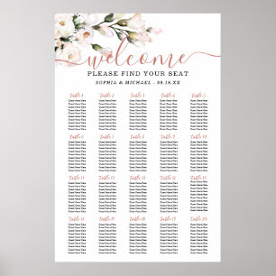 Affiche Plan de table de mariage floral rose