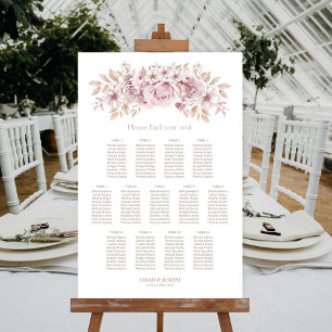Affiche Plan de table de mariage floral rose 13
