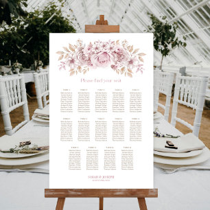 Affiche Plan de table de mariage floral rose 14