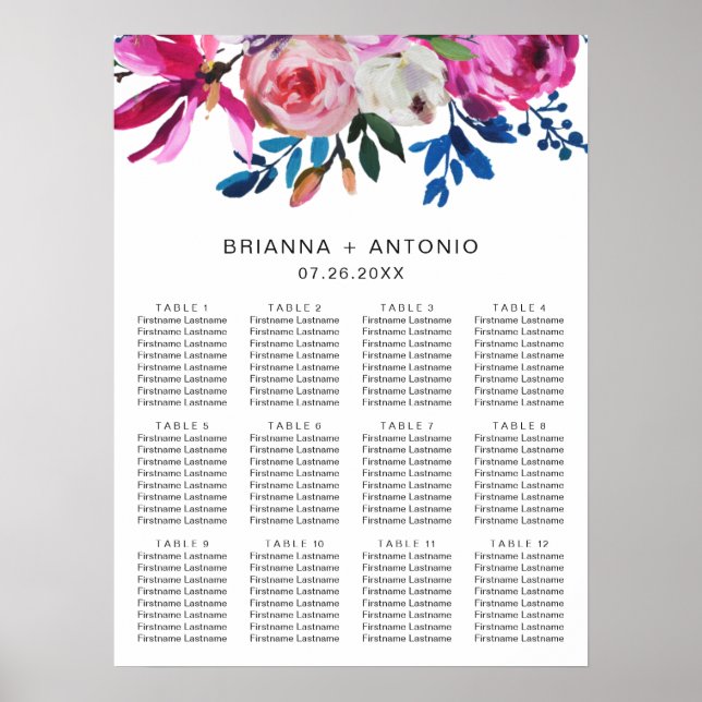 Affiche Plan de table de mariage floral rose élégant moder (Devant)