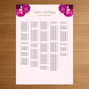 Affiche Plan de table de mariage floral rose et or 250