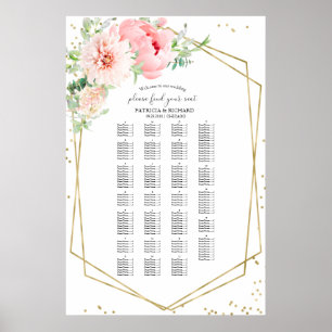 Affiche Plan de table de mariage floral rose par ordre alp