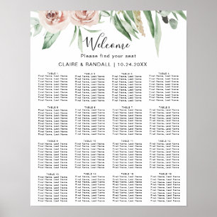 Affiche Plan de table de mariage floral rose poudré vert