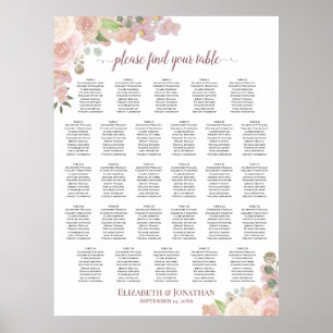 Affiche Plan de table de mariage floral rose rustique 28 t