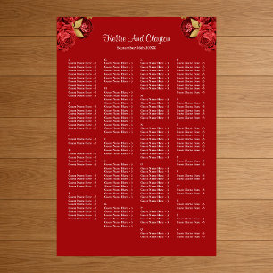 Affiche Plan de table de mariage floral rouge et or 160