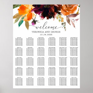 Affiche Plan de table de mariage floral rustique d'automne