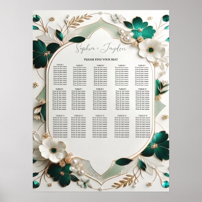 Affiche Plan de table de mariage floral verdure (Devant)