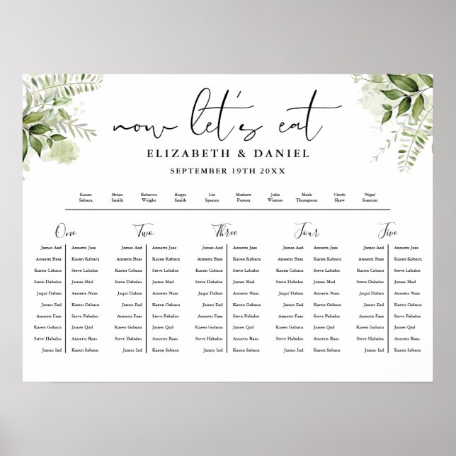 Affiche Plan de table de mariage floral verdure Graphique  (Devant)