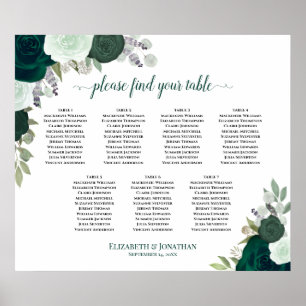 Affiche Plan de table de mariage floral vert émeraude 7 ta