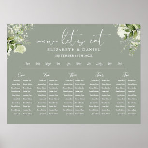 Affiche Plan de table de mariage floral vert sauge avec ca