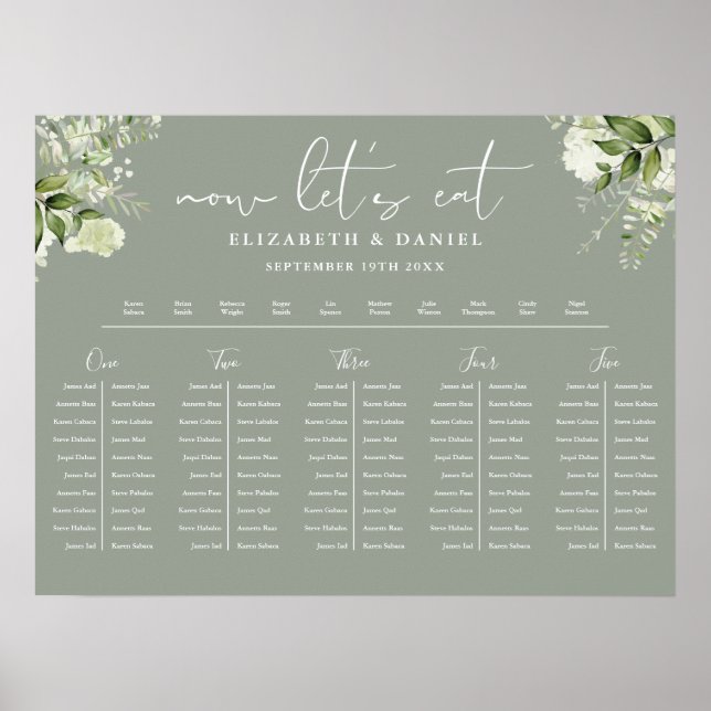 Affiche Plan de table de mariage floral vert sauge avec ca (Devant)