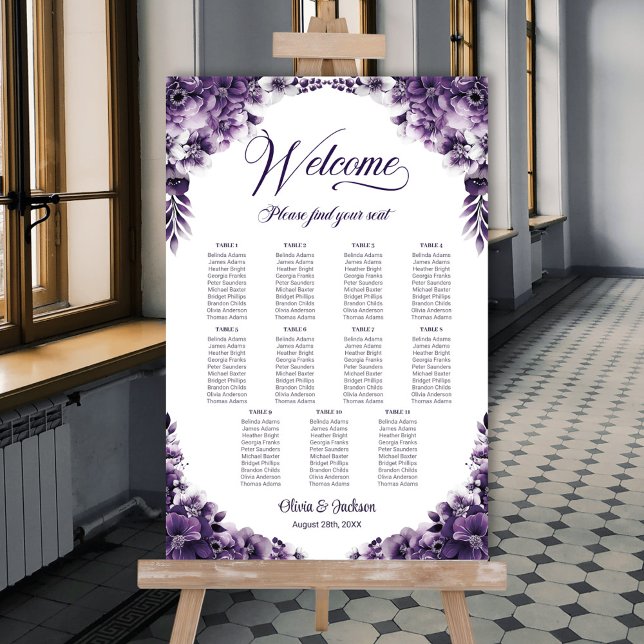 Affiche Plan de table de mariage floral violet 11 (Créateur téléchargé)