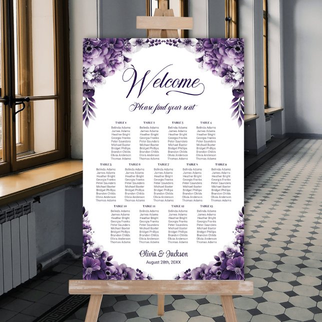 Affiche Plan de table de mariage floral violet 13 (Créateur téléchargé)