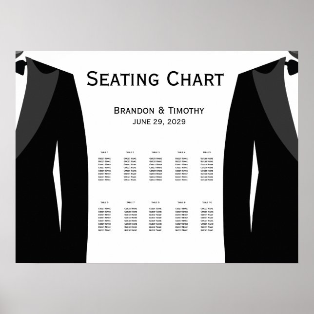 Affiche Plan de table de mariage gay élégant blanc (Devant)
