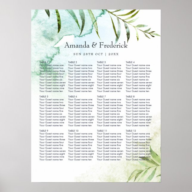 Affiche Plan de table de mariage géométrique à l'aquarelle (Devant)