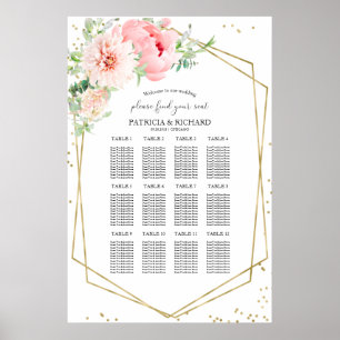 Affiche Plan de table de mariage géométrique floral rose t