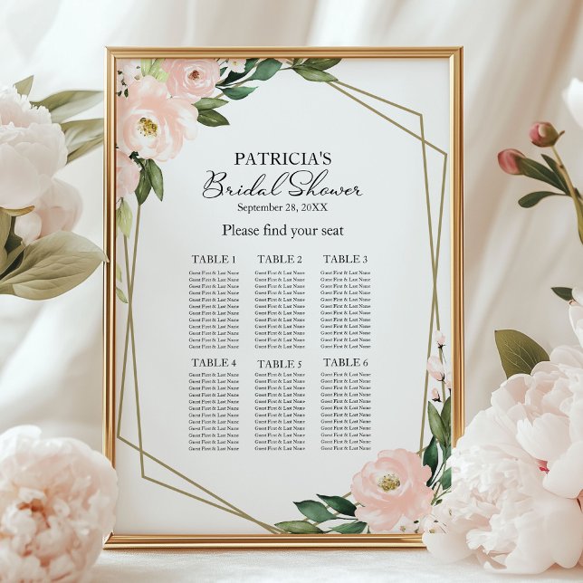Affiche Plan de table de mariage géométrique rose blush (Créateur téléchargé)