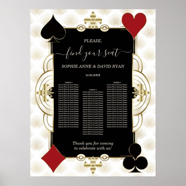 Affiche Plan de table de mariage Glam Gold Casino Vegas  (Devant)