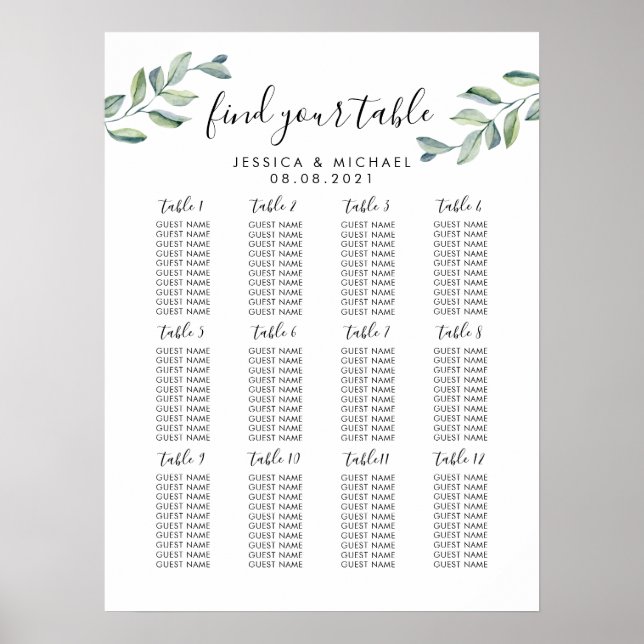 Affiche Plan de table de mariage grand format 12 (Devant)
