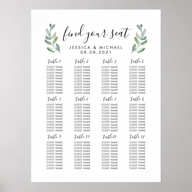 Affiche Plan de table de mariage grand format 12 (Devant)