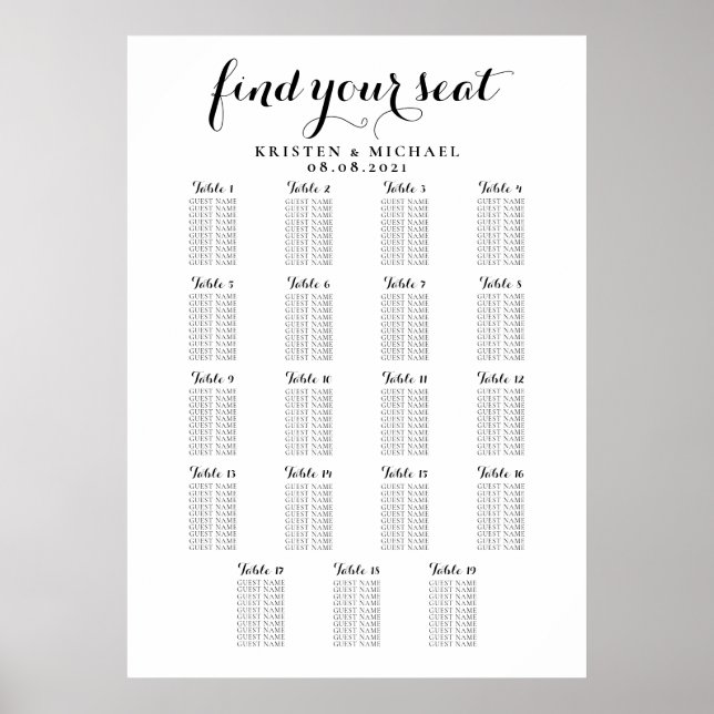 Affiche Plan de table de mariage grand format 19 (Devant)