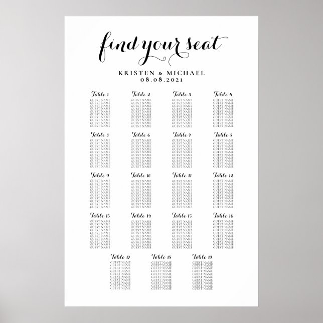 Affiche Plan de table de mariage grand format 19 (Devant)