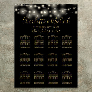 Affiche Plan de table de mariage Guirlande lumineuse noire