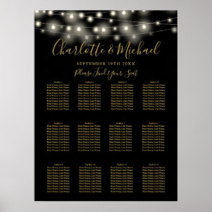 Affiche Plan de table de mariage Guirlande lumineuse noire