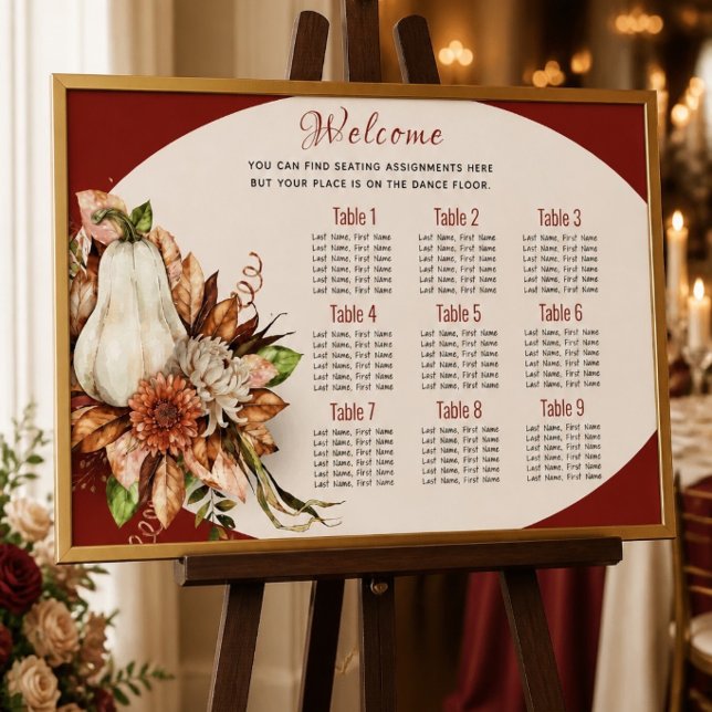 Affiche Plan de table de mariage Harvest Chic White Pumpki (Créateur téléchargé)