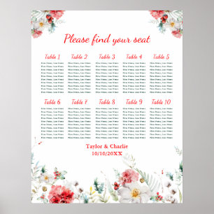 Affiche Plan de table de mariage hivernal floral pour 10 t