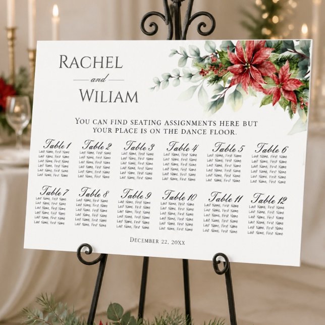 Affiche Plan de table de mariage Holiday Poinsettia (Créateur téléchargé)