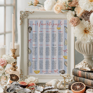 Affiche Plan de table de mariage Huître à rayure bleue côt