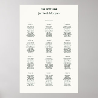 Affiche Plan de table de mariage imprimable ivoire 12 tabl