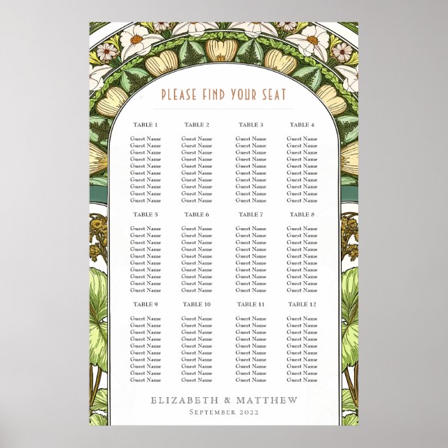 Affiche Plan de table de mariage inspiré de l'Art nouveau (Devant)