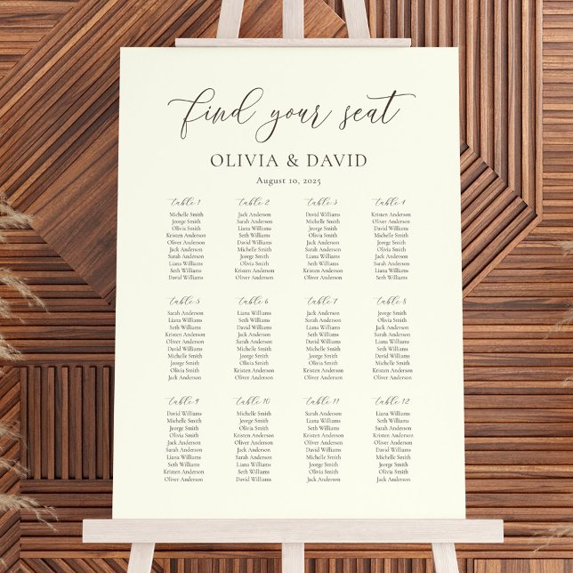 Affiche Plan de table de mariage Ivory et Taupe 12 tables (Créateur téléchargé)