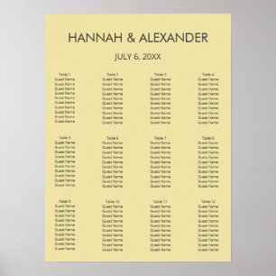 Affiche Plan de table de mariage jaune citrique insulaire