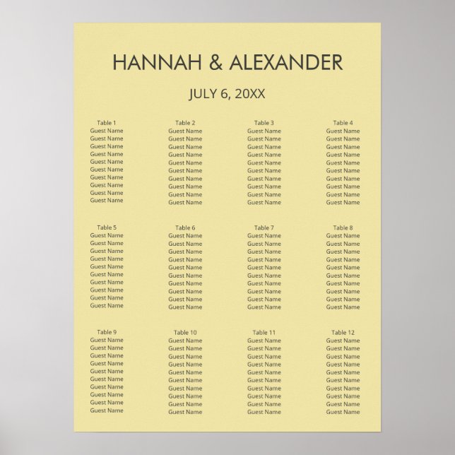 Affiche Plan de table de mariage jaune citrique insulaire (Devant)