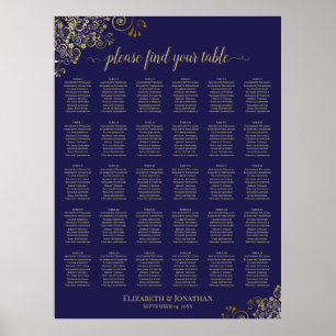 Affiche Plan de table de mariage Lacy Gold 30 Bleu marine
