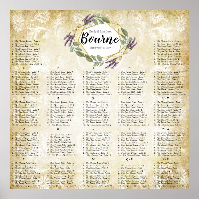 Affiche Plan de table de mariage lavande or et violet (Devant)