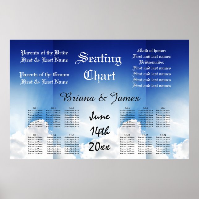 Affiche Plan de table de mariage mariée marié invités (Devant)