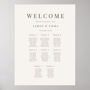 Affiche Plan de table de mariage minimaliste (8) Blanc cha