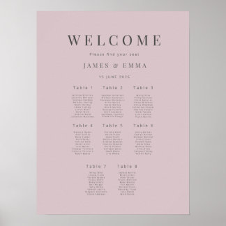 Affiche Plan de table de mariage minimaliste (8) Rose poud