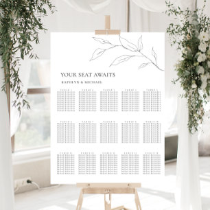 Affiche Plan de table de mariage Minimaliste Feuille d'oli