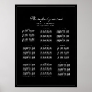 Affiche Plan de table de mariage minimaliste moderne noir