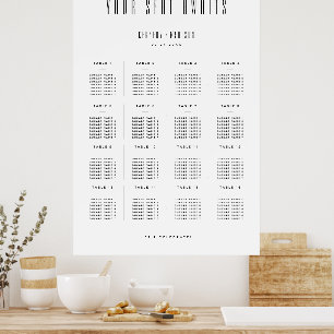 Affiche Plan de table de mariage minimaliste noir et blanc