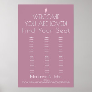 Affiche Plan de table de mariage minimaliste rose blush en