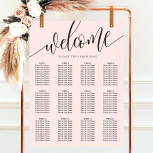 Affiche Plan de table de mariage minimaliste rose fuchsia