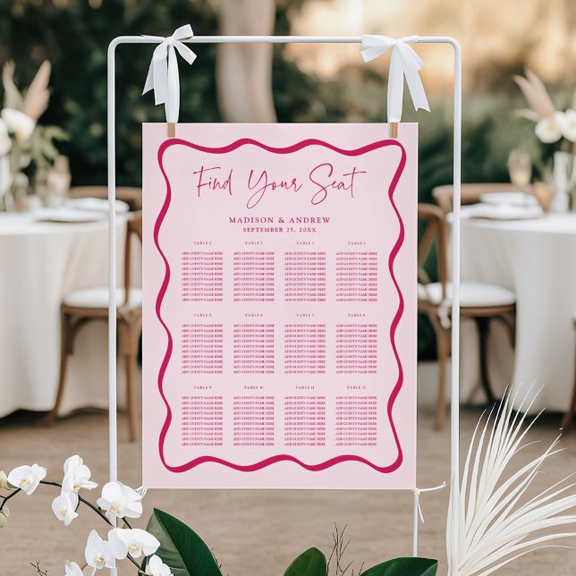Affiche Plan de table de mariage moderne à cadre ondulé ro (Créateur téléchargé)