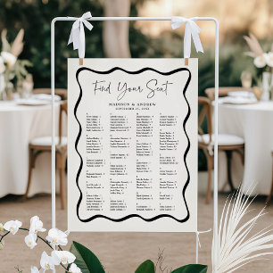Affiche Plan de table de mariage moderne crème à cadre ond